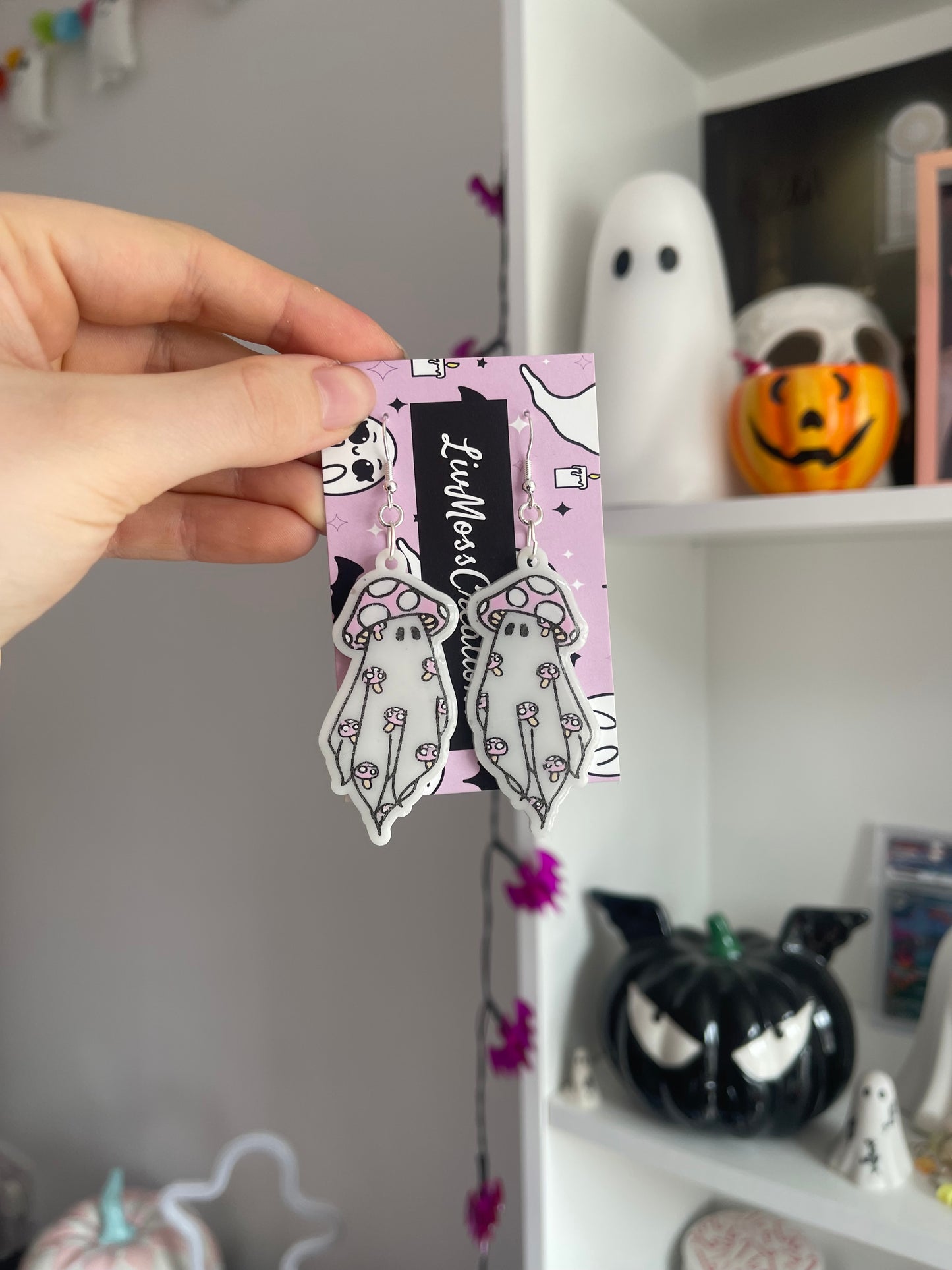 Pink Mushroom Ghost Earrings