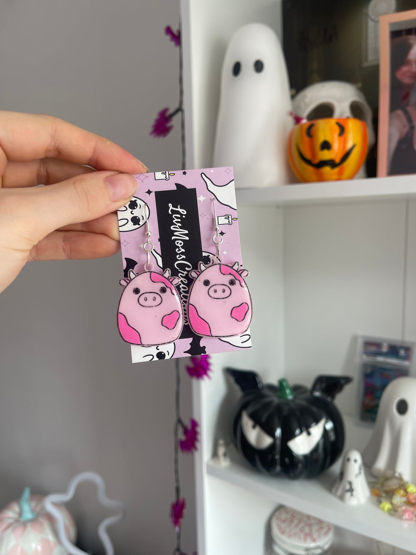 Pink Squish Cow Earrings