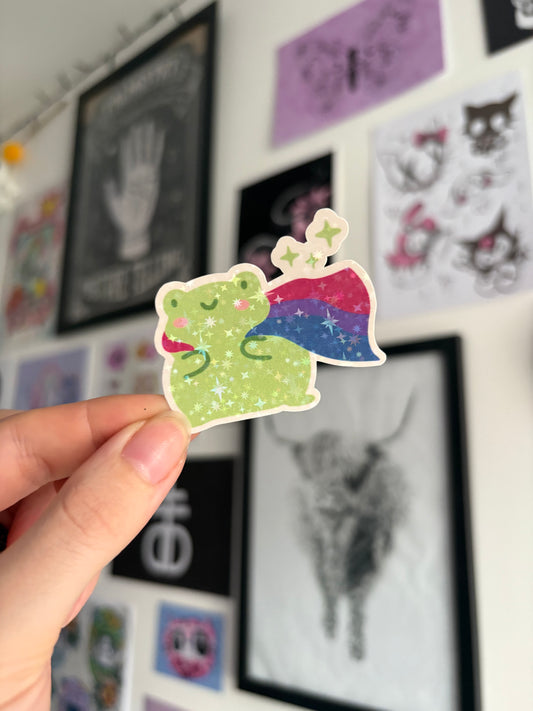 Bi Pride Froggy Holographic Sticker