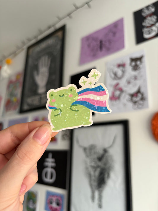 Trans Pride Froggy Holographic Sticker