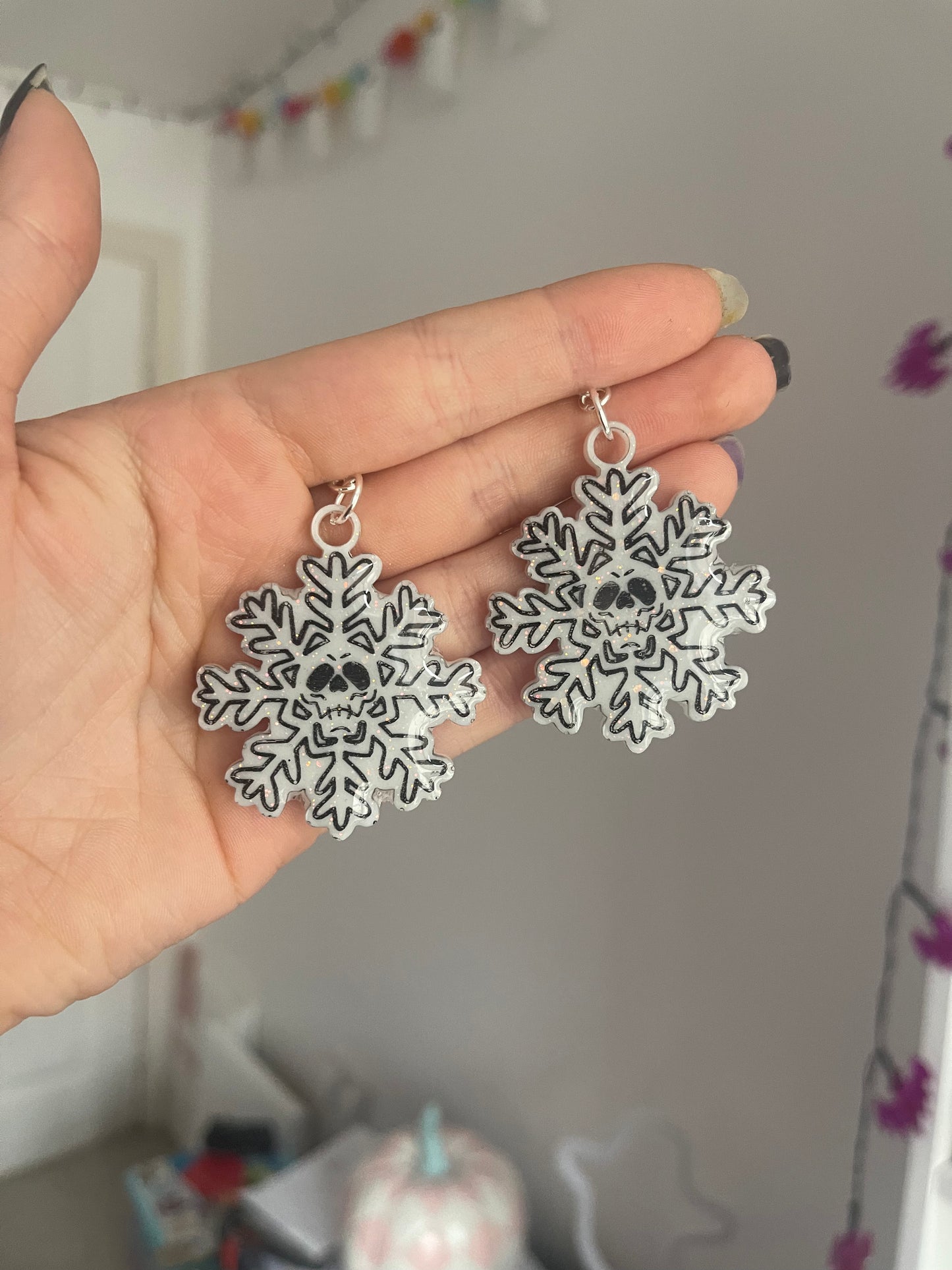 White Skull Snowflake Earrings