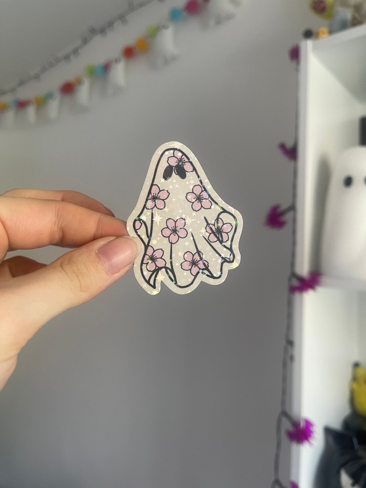 Cherry Blossom Ghost Holographic Sticker