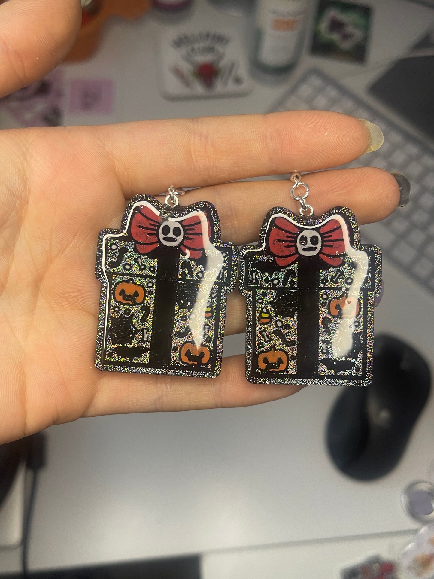 Holographic Spooky Presents Earrings