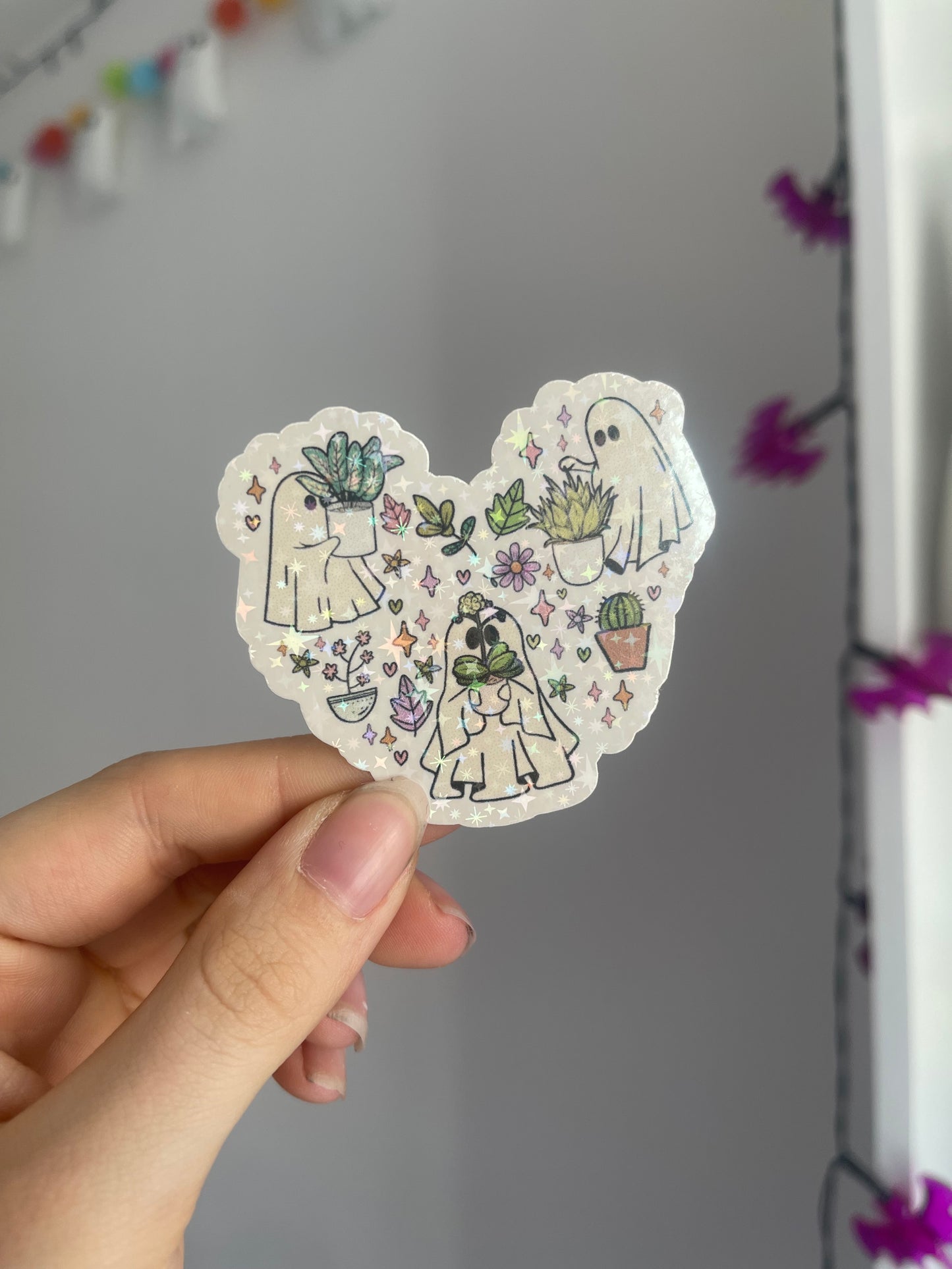 Plant Ghosts Heart Holographic Sticker