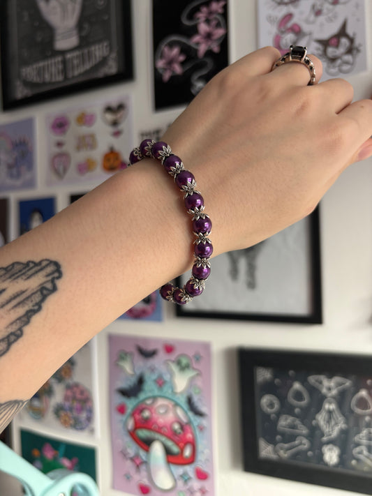 Purple & Silver Beaded Bracelet