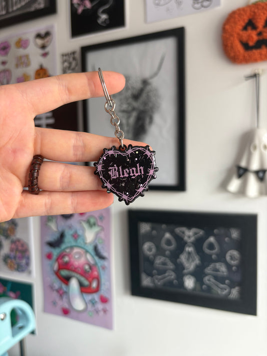 Black & Pink Blegh Barbed Heart Keyring