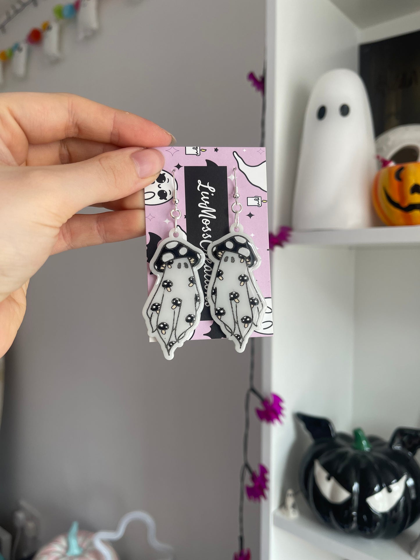 Black Mushroom Ghost Earrings