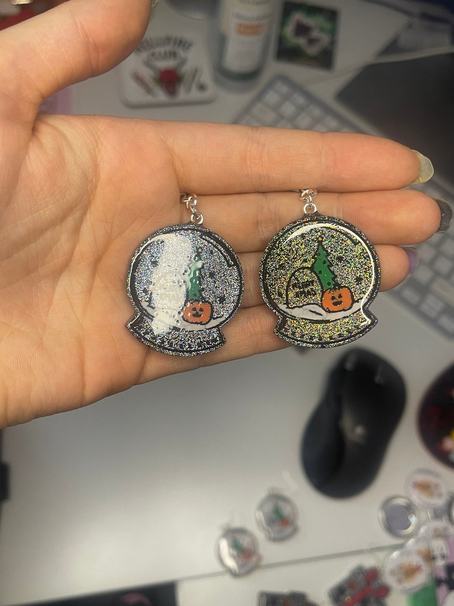 Holographic Spooky Snow Globe Earrings