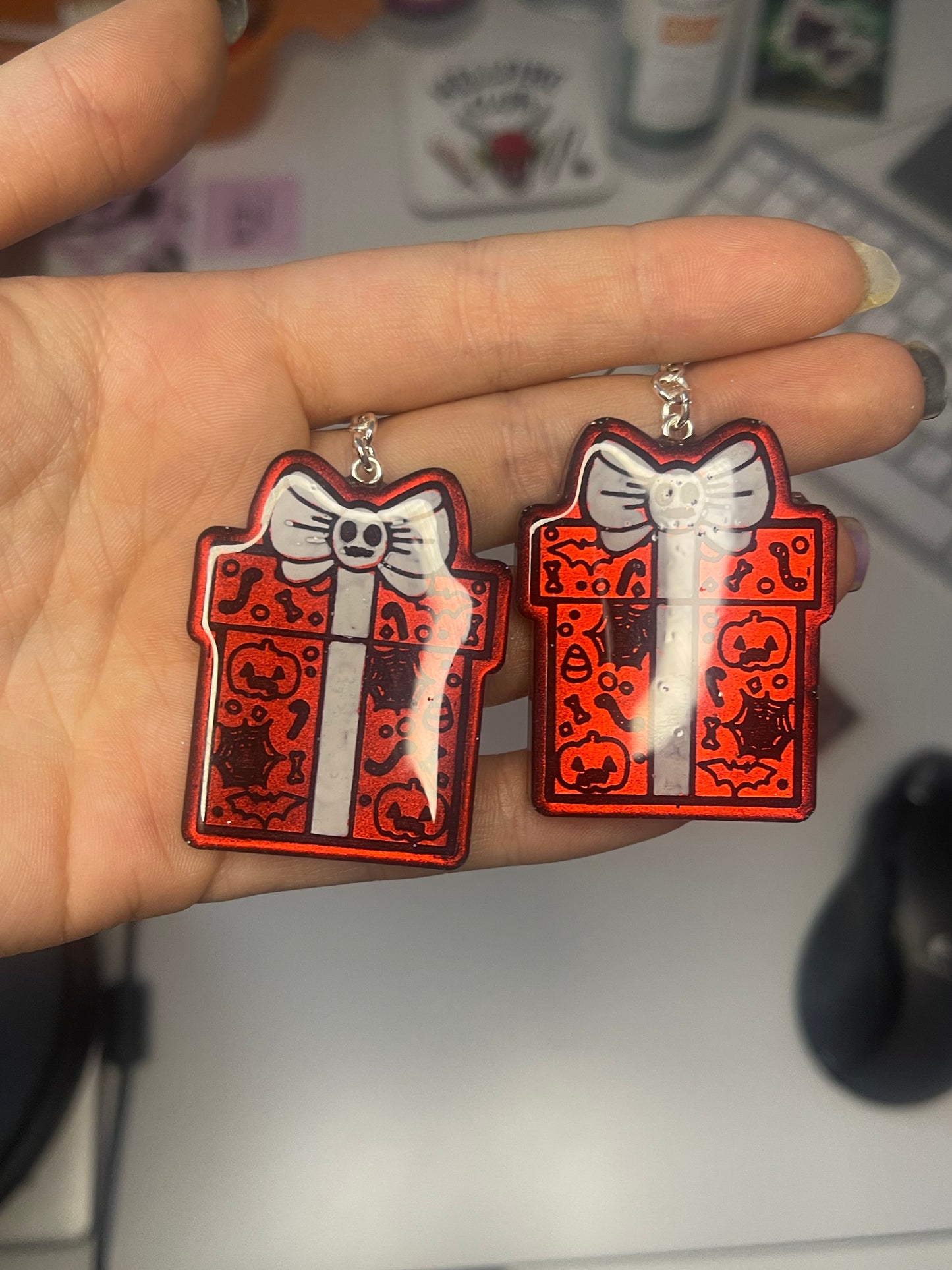 Red Chrome Spooky Presents Earrings