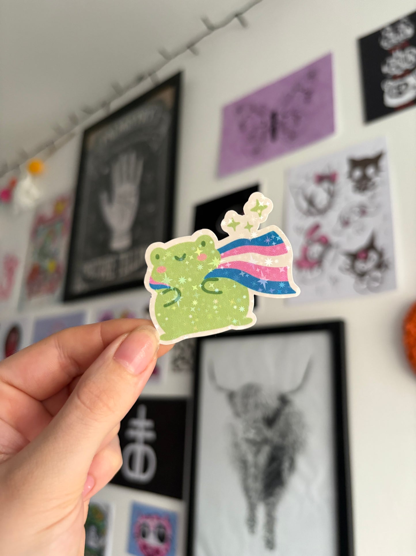 Trans Pride Froggy Holographic Sticker