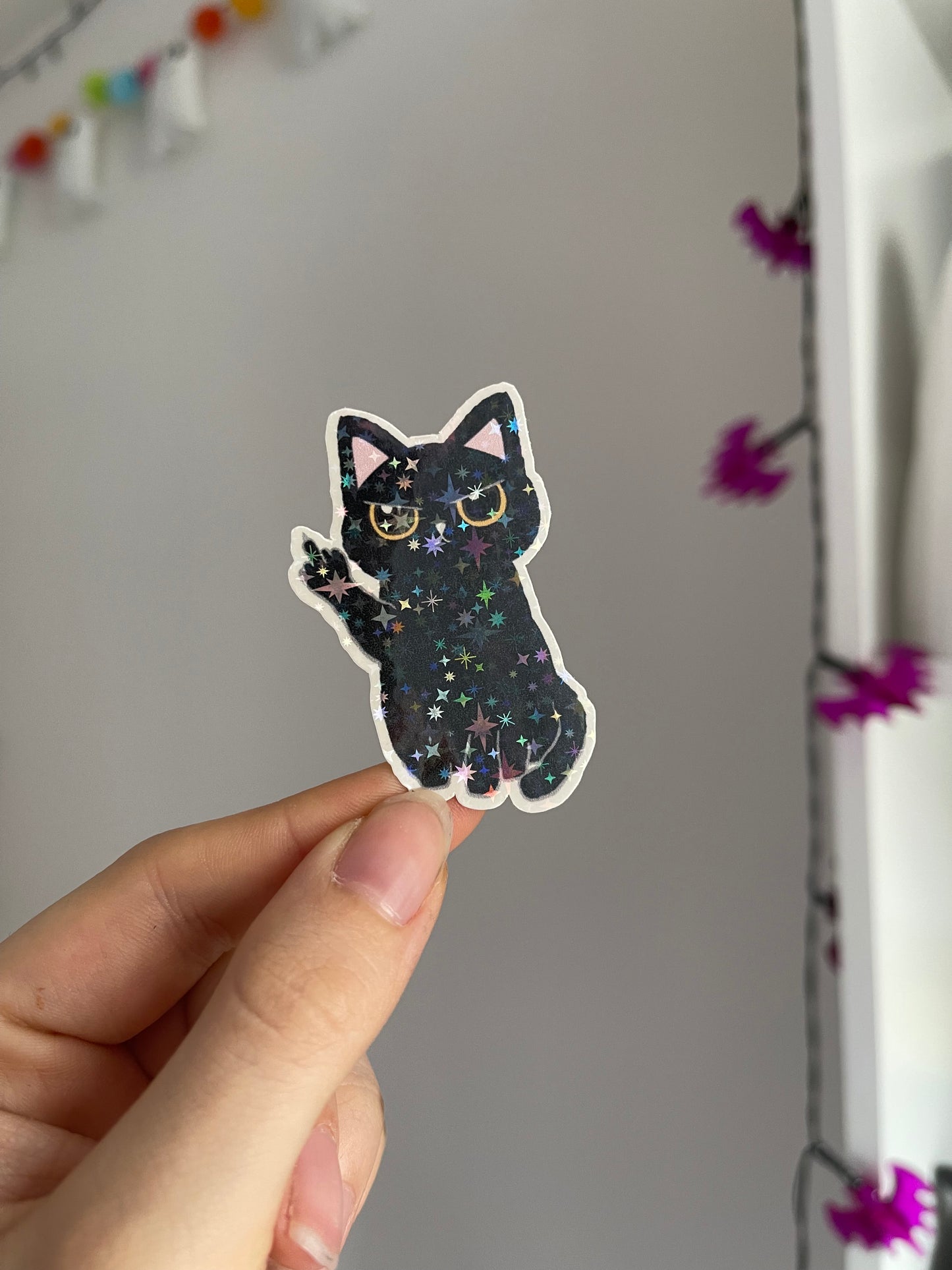 Middle Finger Kitty Holographic Sticker