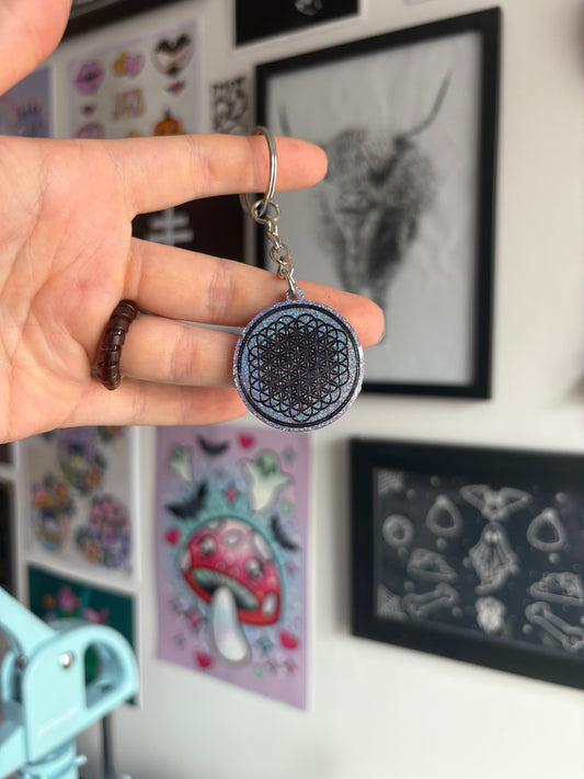 Lilac Holographic Flower of Life Keyring