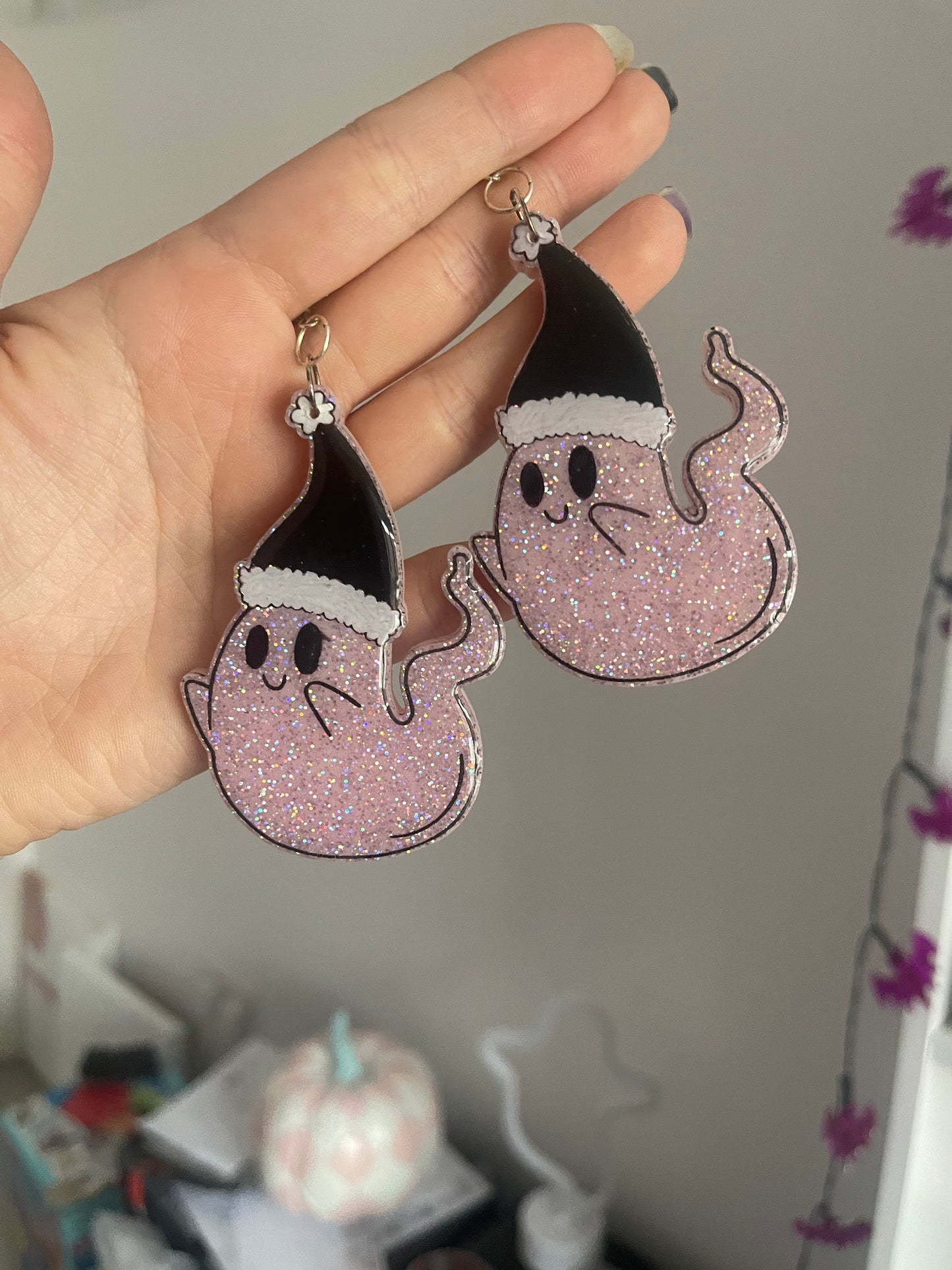 Pastel Goth Christmas Ghost Earrings