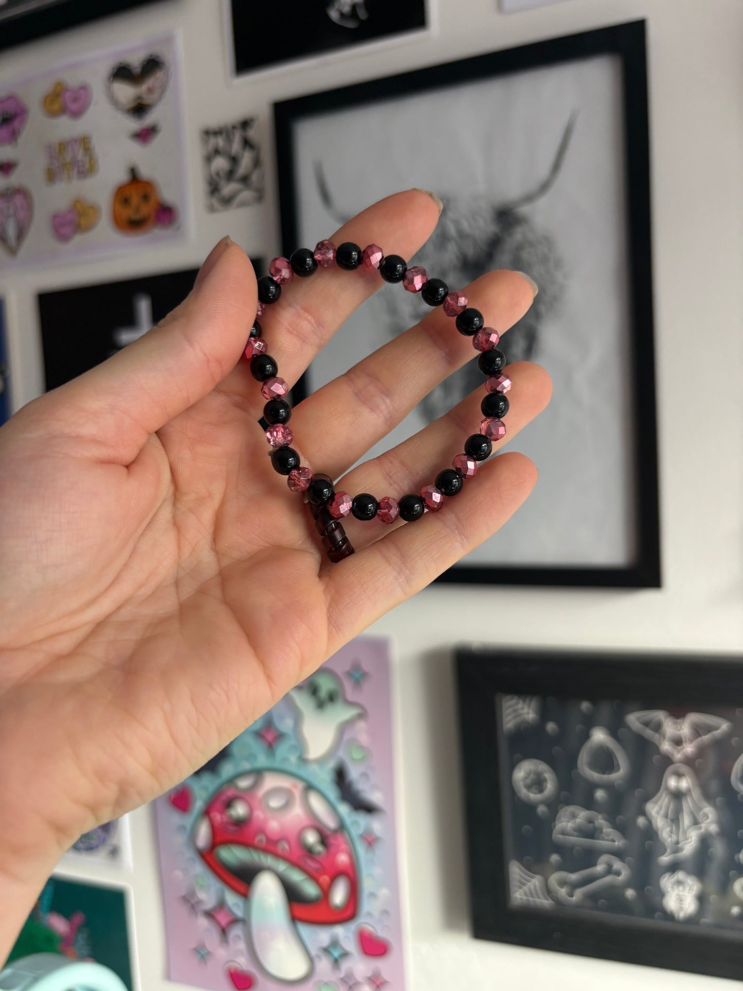 Black & Pink Beaded Bracelet