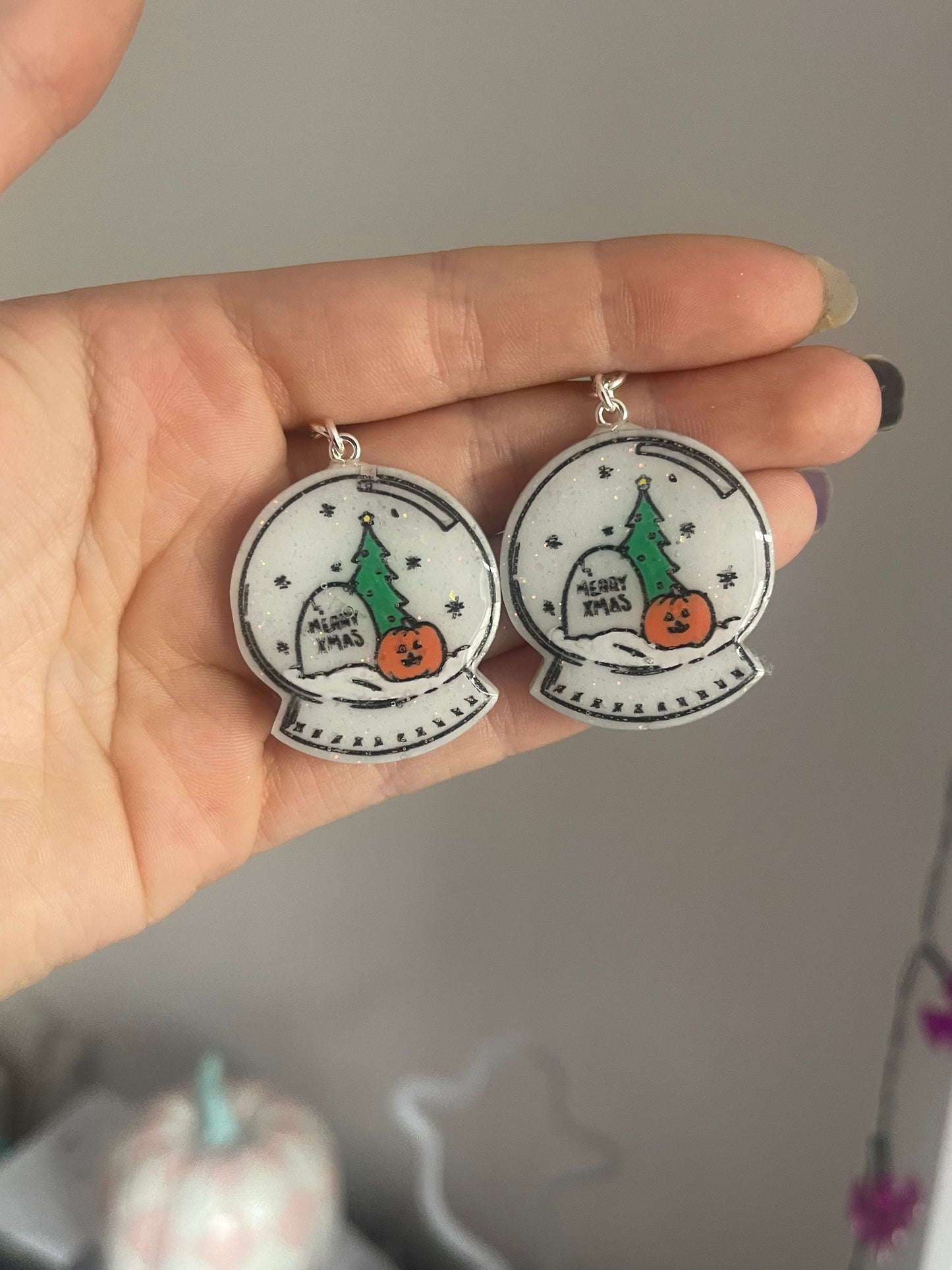 Spooky Snow Globe Earrings