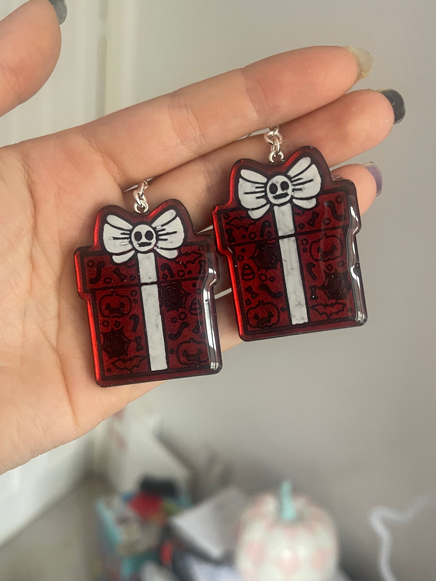 Red Chrome Spooky Presents Earrings