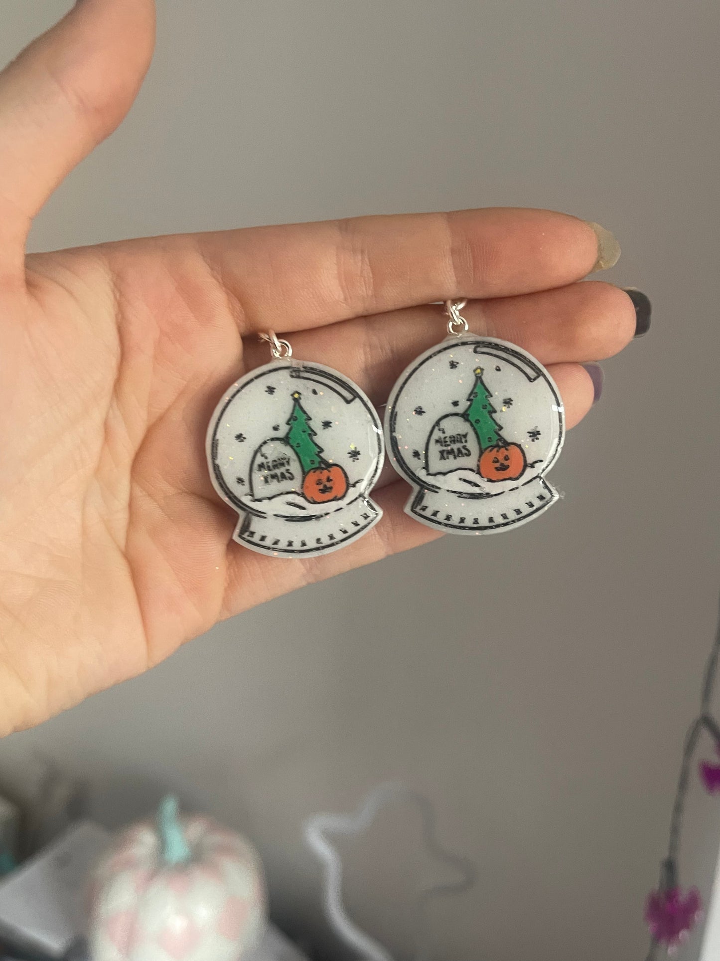 Spooky Snow Globe Earrings