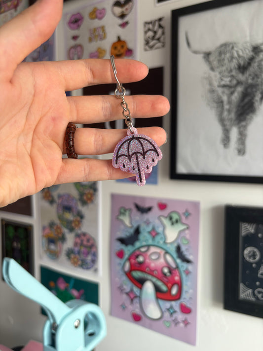 Pink Holographic Rainy Umbrella Keyring