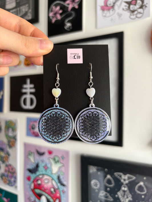 Lilac Holographic Flower of Life Earrings