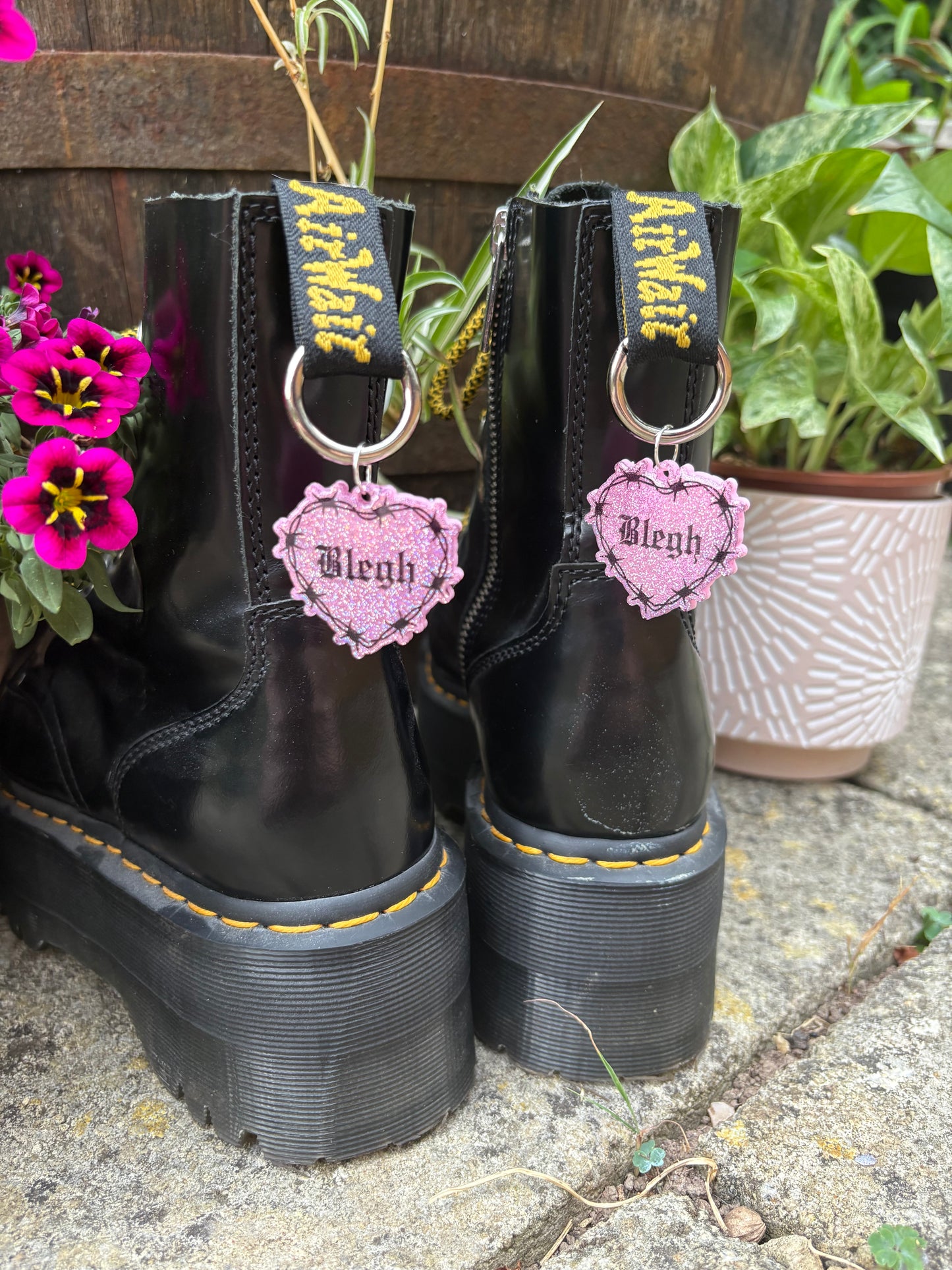Pink Holographic Blegh Barbed Heart Boot Charms
