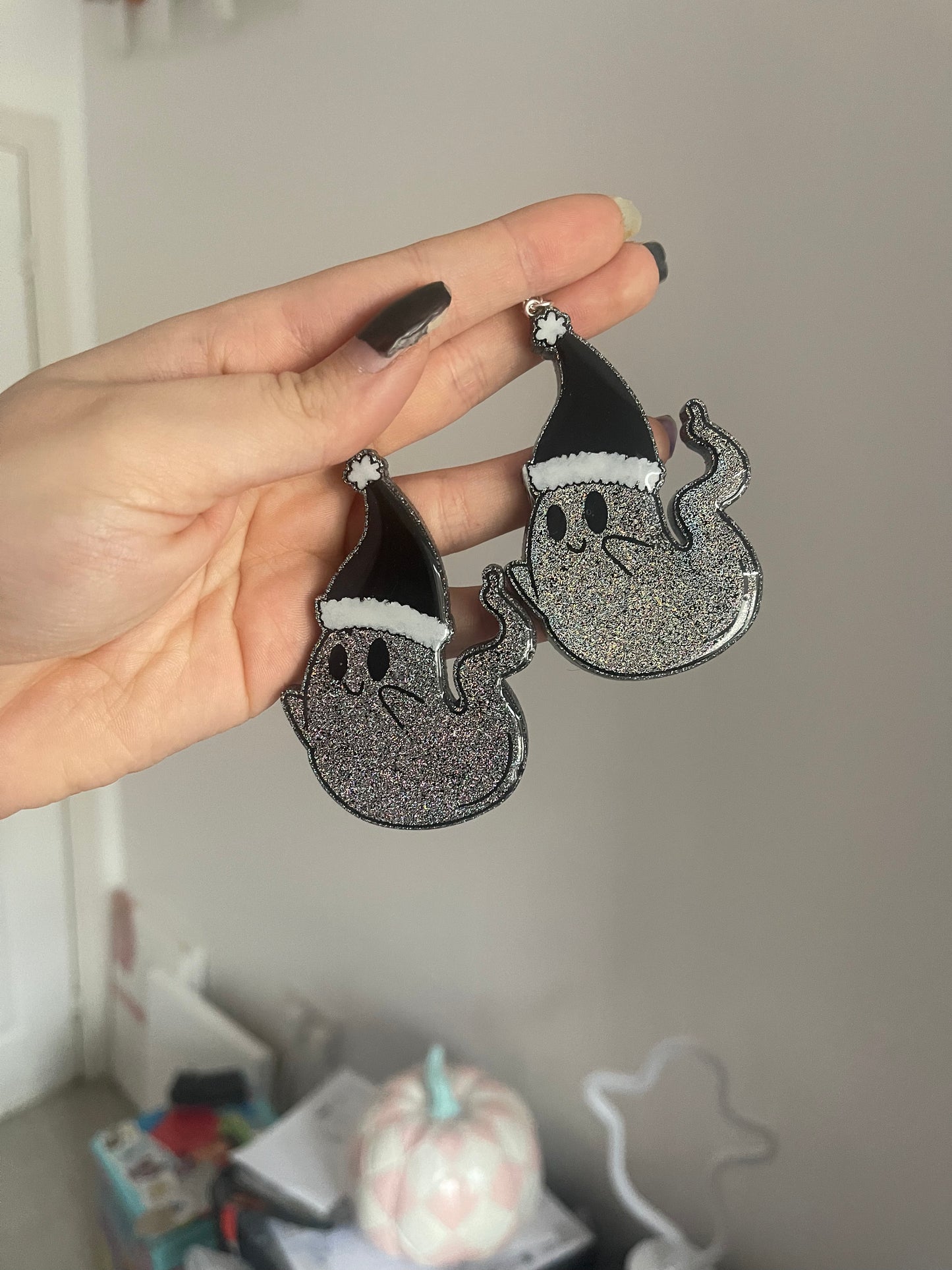 Goth Holographic Christmas Ghost Earrings