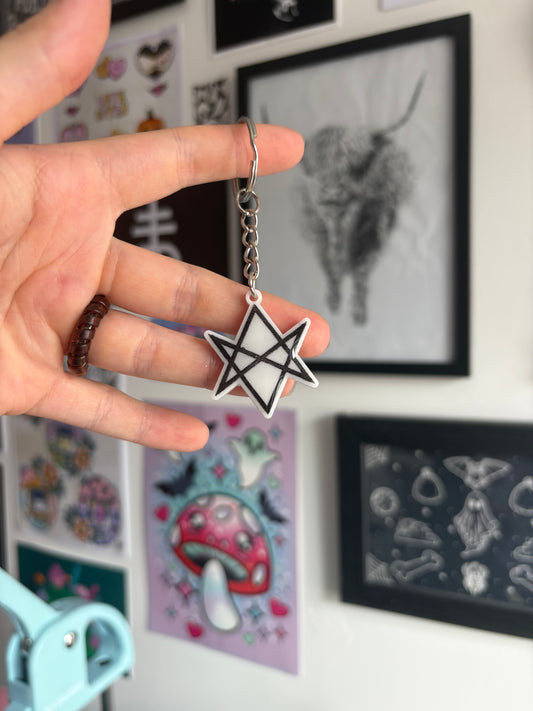 White Hexagram Keyring