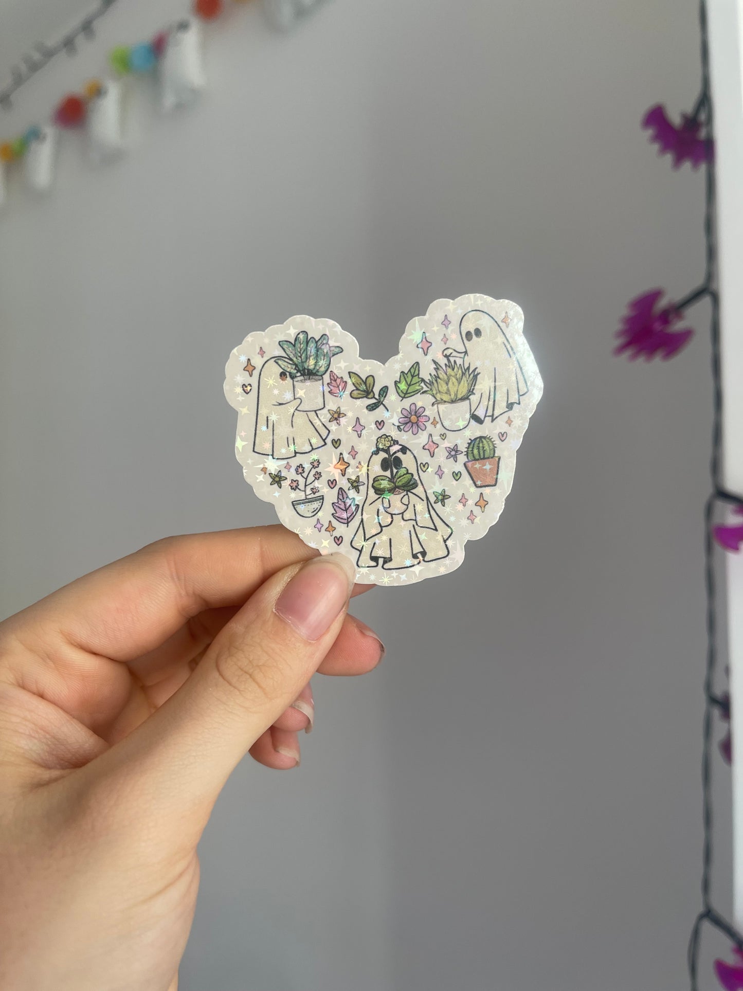 Plant Ghosts Heart Holographic Sticker