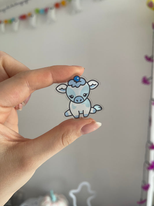 Blueberry Cow Acrylic Pin