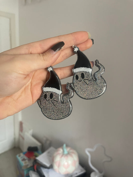 Goth Holographic Christmas Ghost Earrings