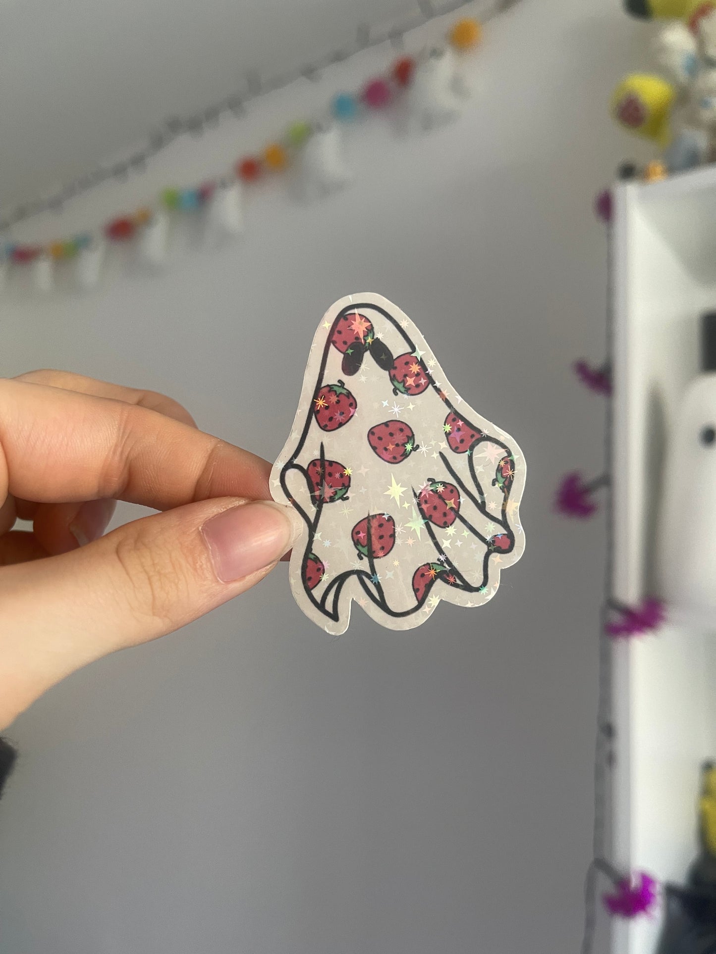 Strawberry Ghost Holographic Sticker