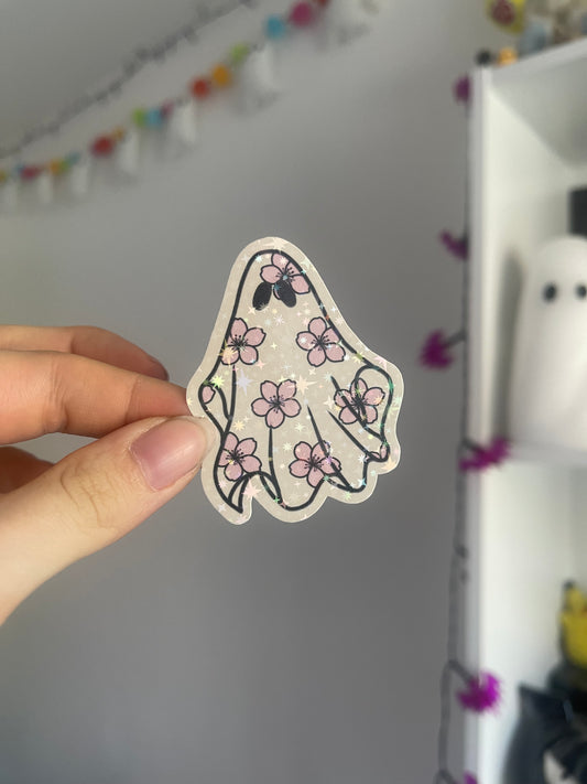 Cherry Blossom Ghost Holographic Sticker