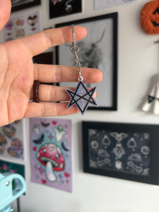 Lilac Holographic Hexagram Keyring