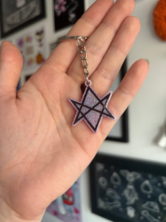 Pink Holographic Hexagram Keyring