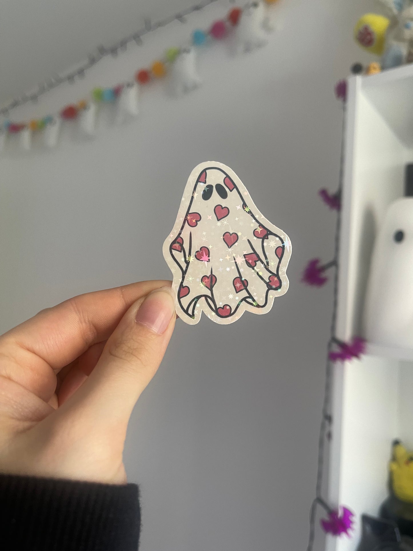 Red Hearts Ghost Holographic Sticker