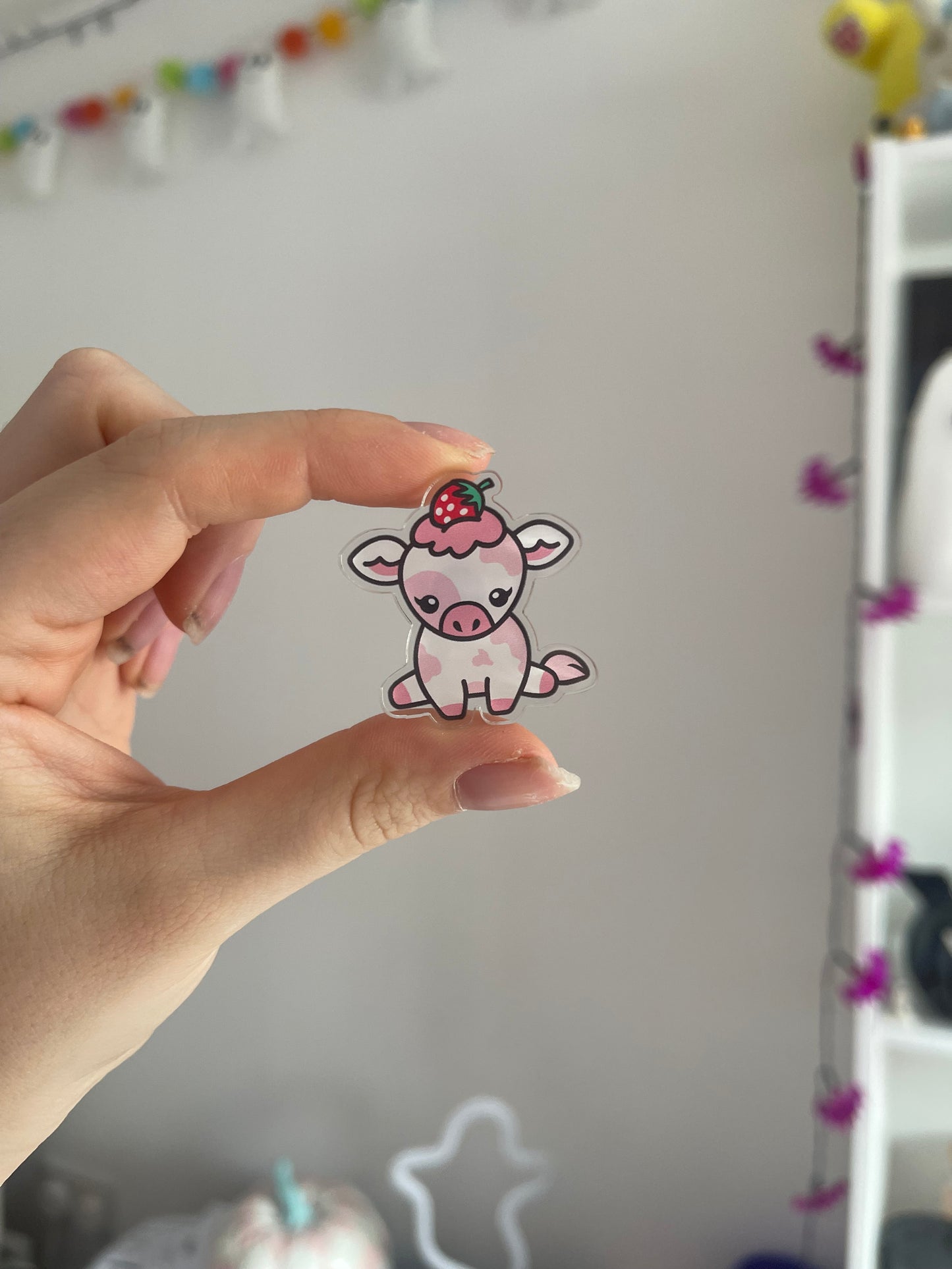 Strawberry Cow Acrylic Pin