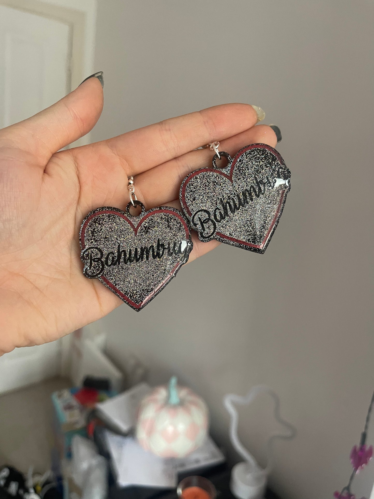 Holographic Bahumbug Red Hearts Earrings