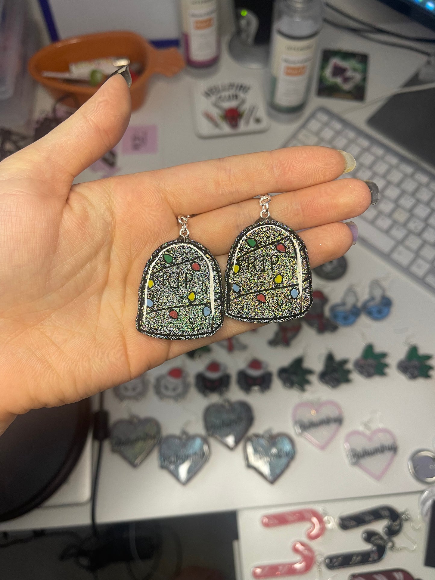 Holographic Christmas Headstones Earrings