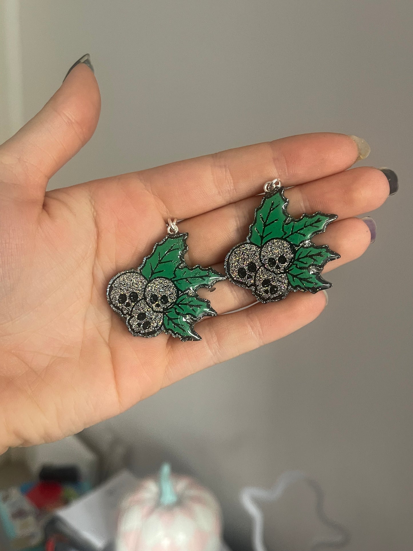 Holographic Skull Holly Earrings