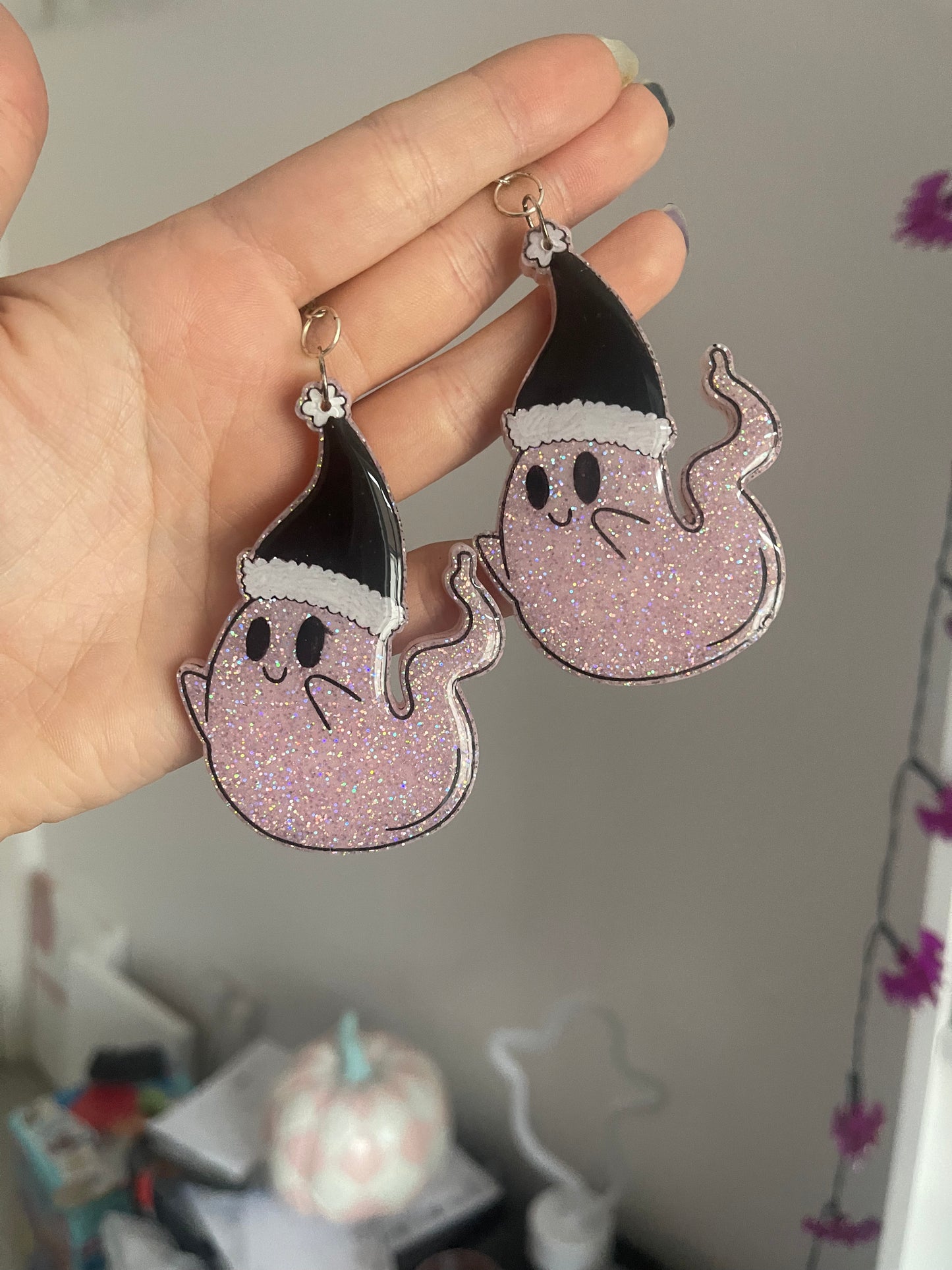 Pastel Goth Christmas Ghost Earrings