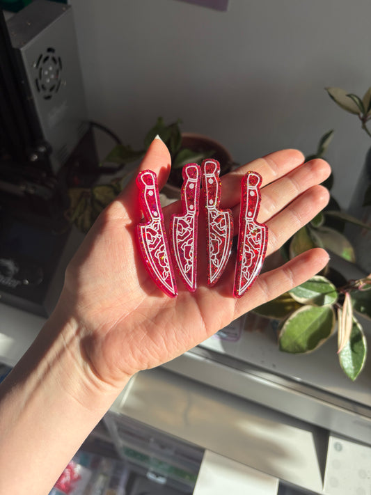 Red Floral Knife Earrings