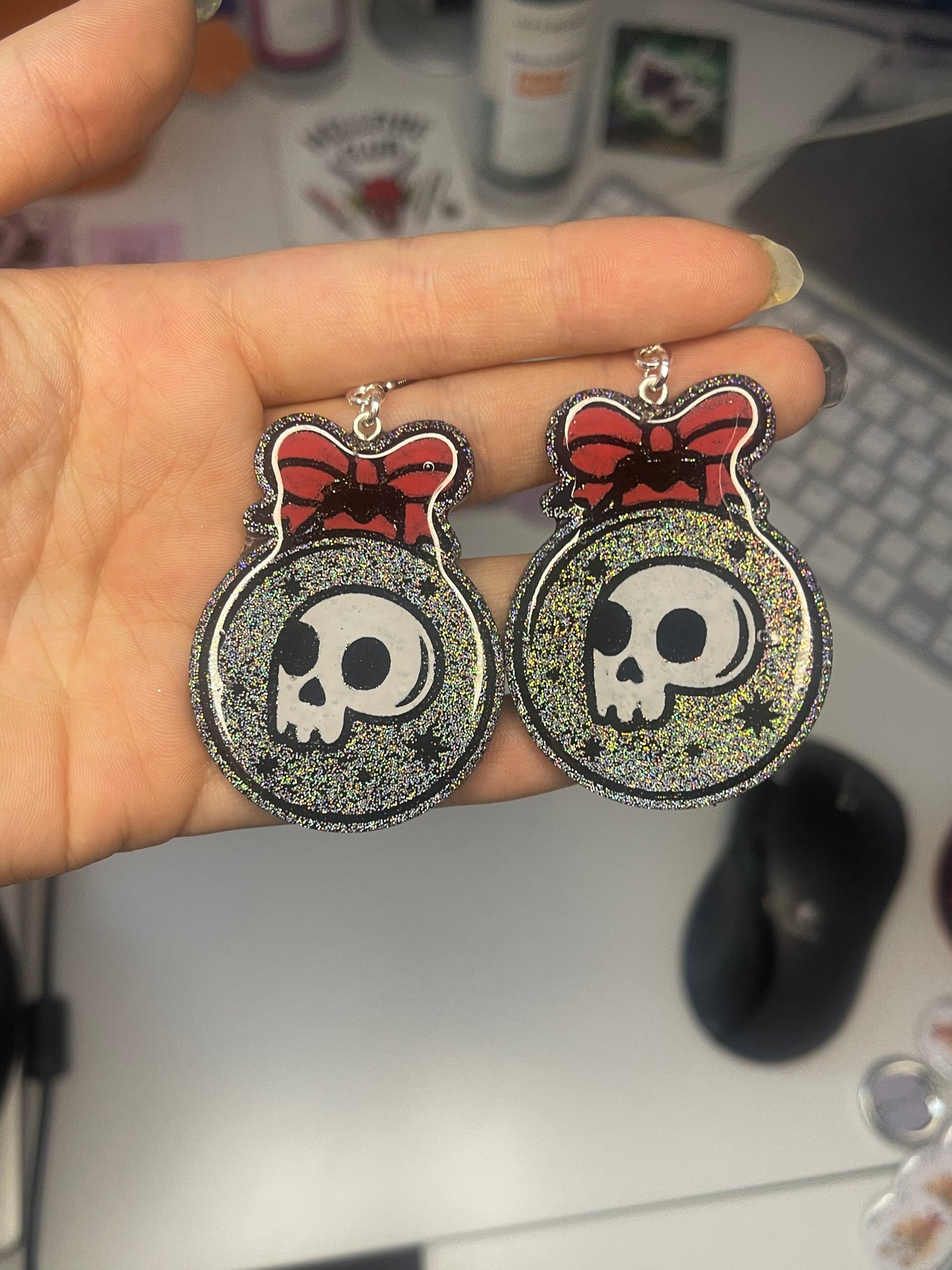 Holographic Skull Bauble Earrings