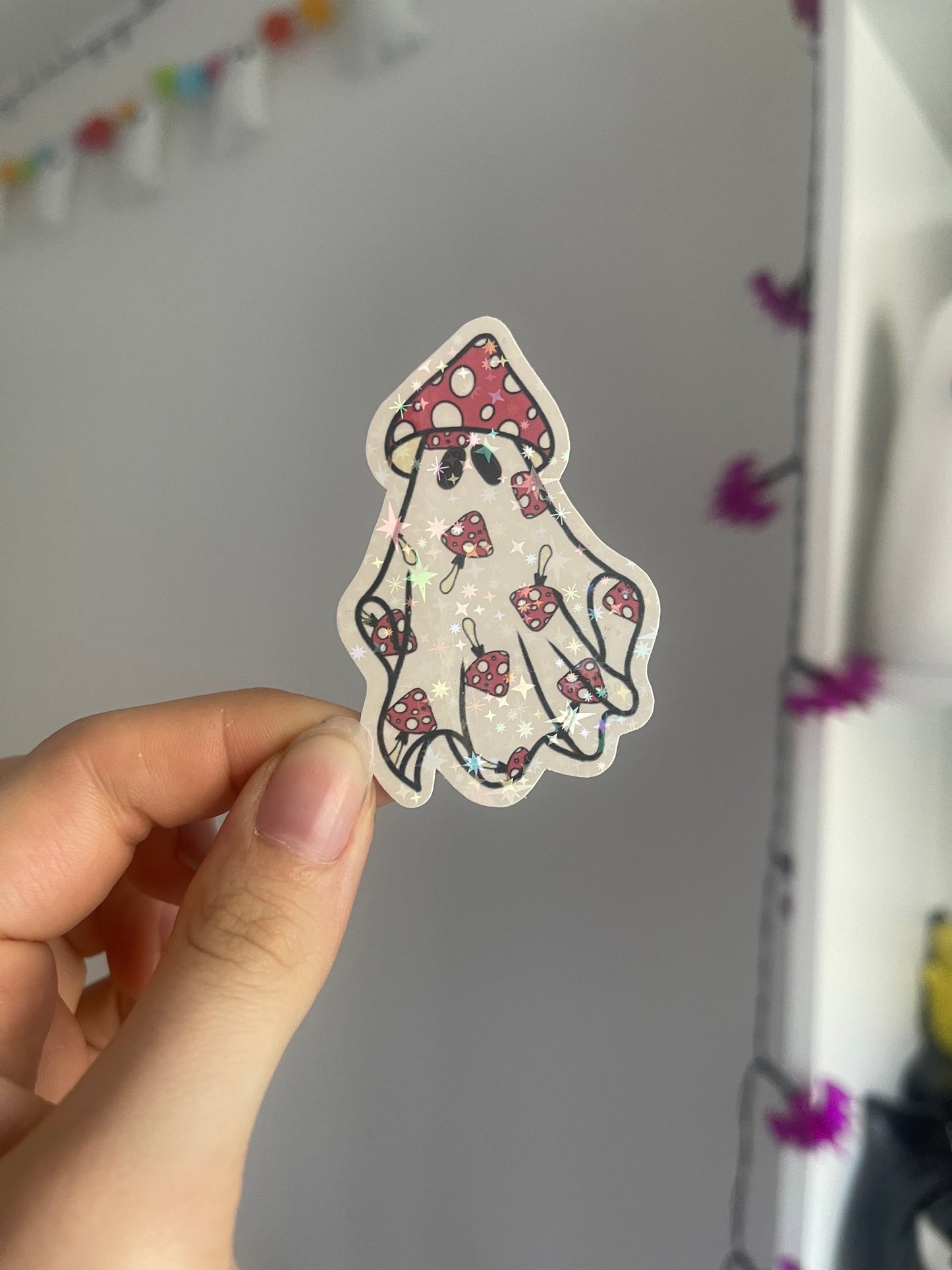 Mushie Hat Ghost Holographic Sticker