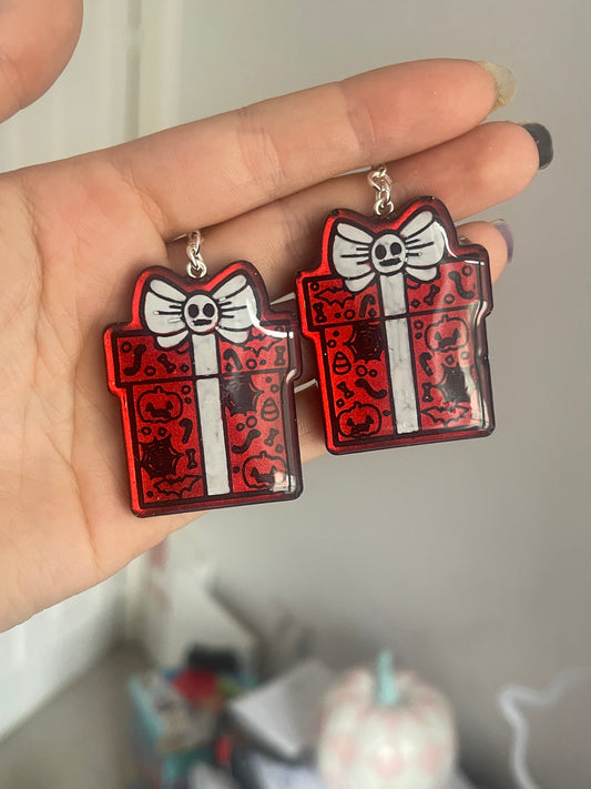 Red Chrome Spooky Presents Earrings