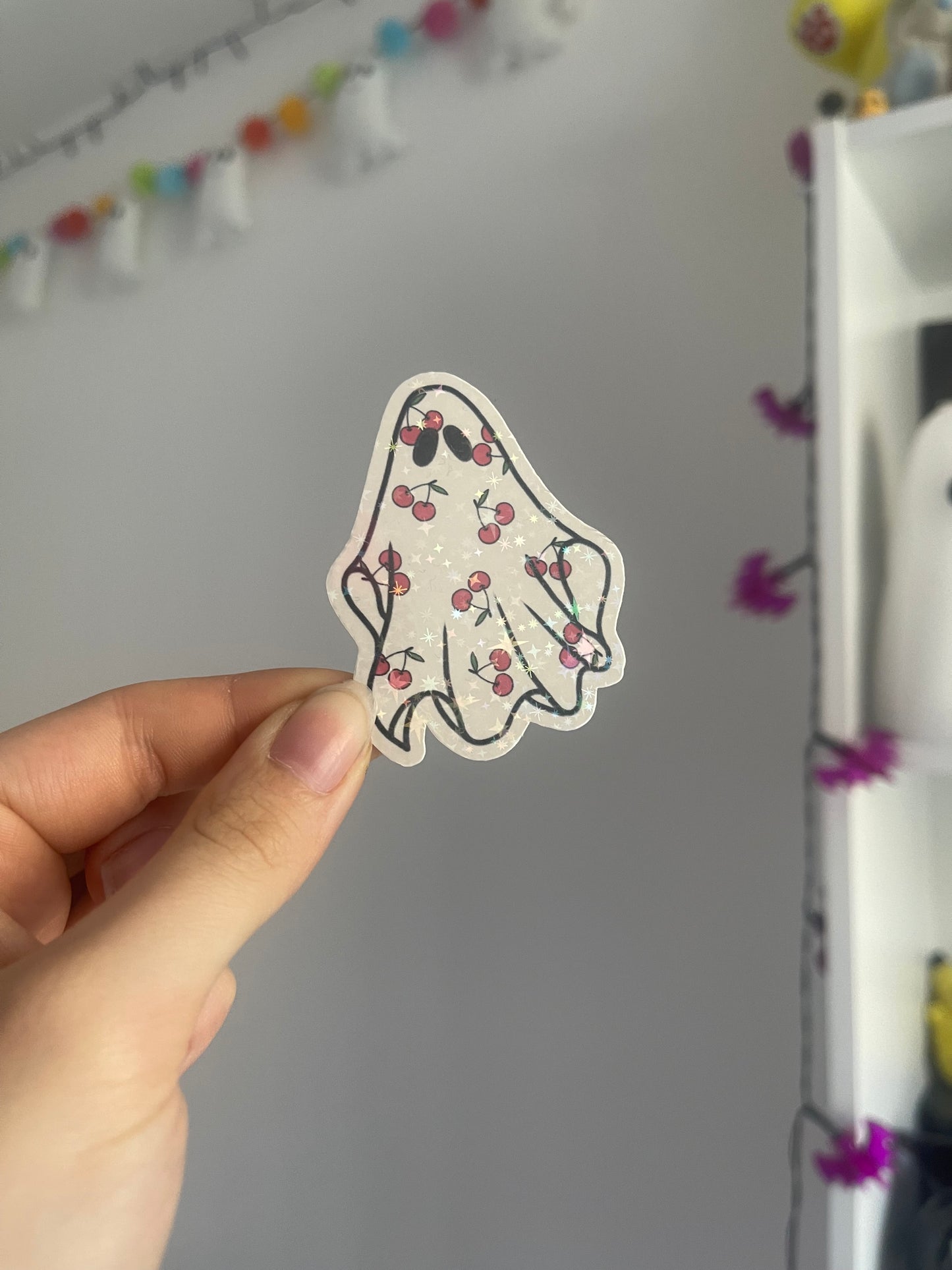 Cherry Ghost Holographic Sticker