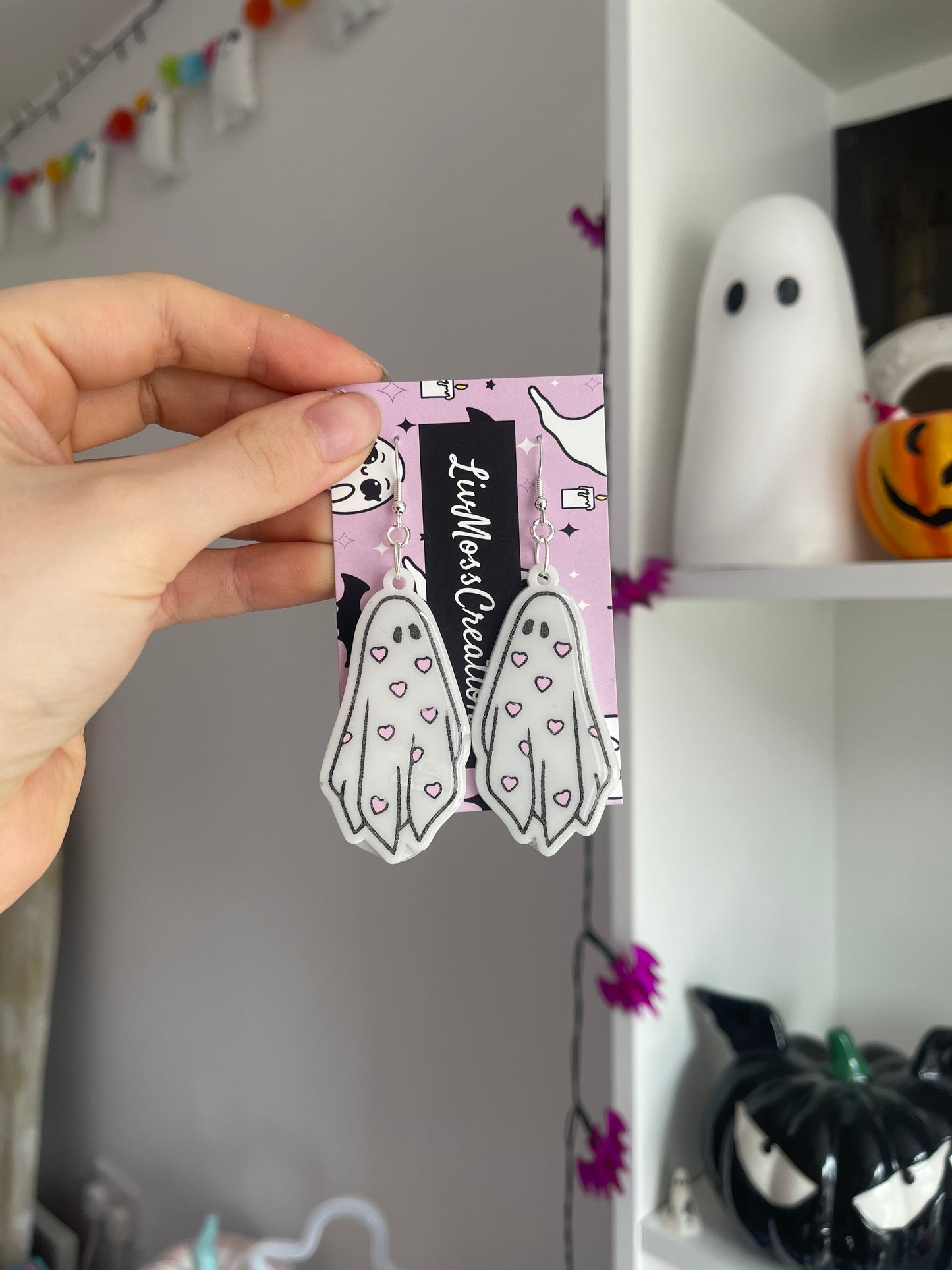 Pink Heart Ghost Earrings