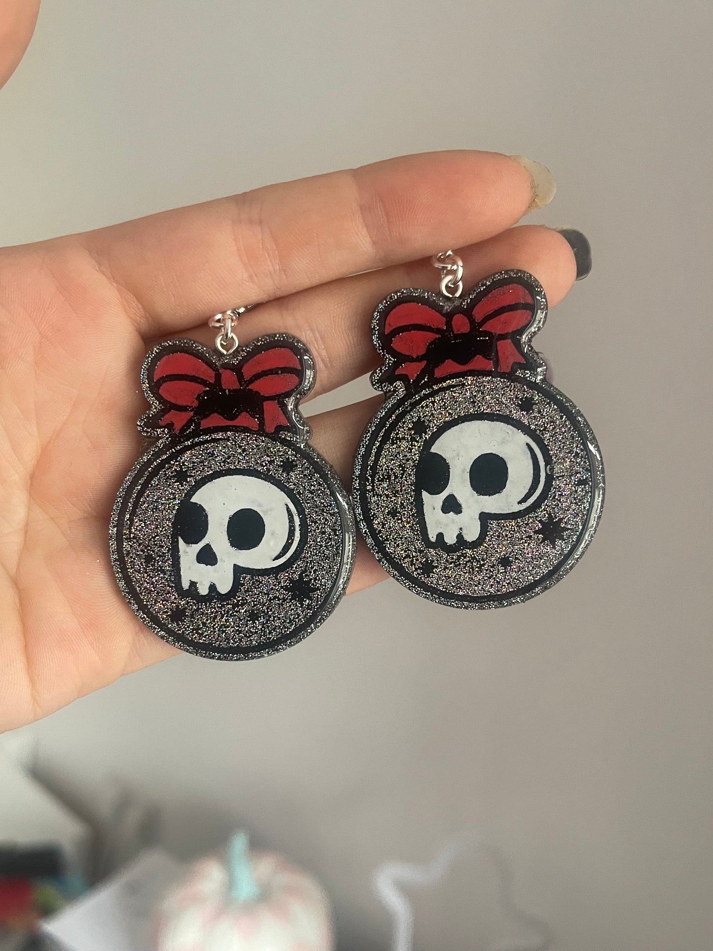 Holographic Skull Bauble Earrings