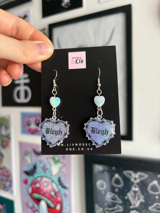 Lilac Holographic Small Blegh Barbed Heart Earrings