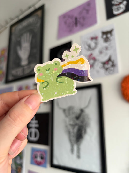 Non-Binary Pride Froggy Holographic Sticker