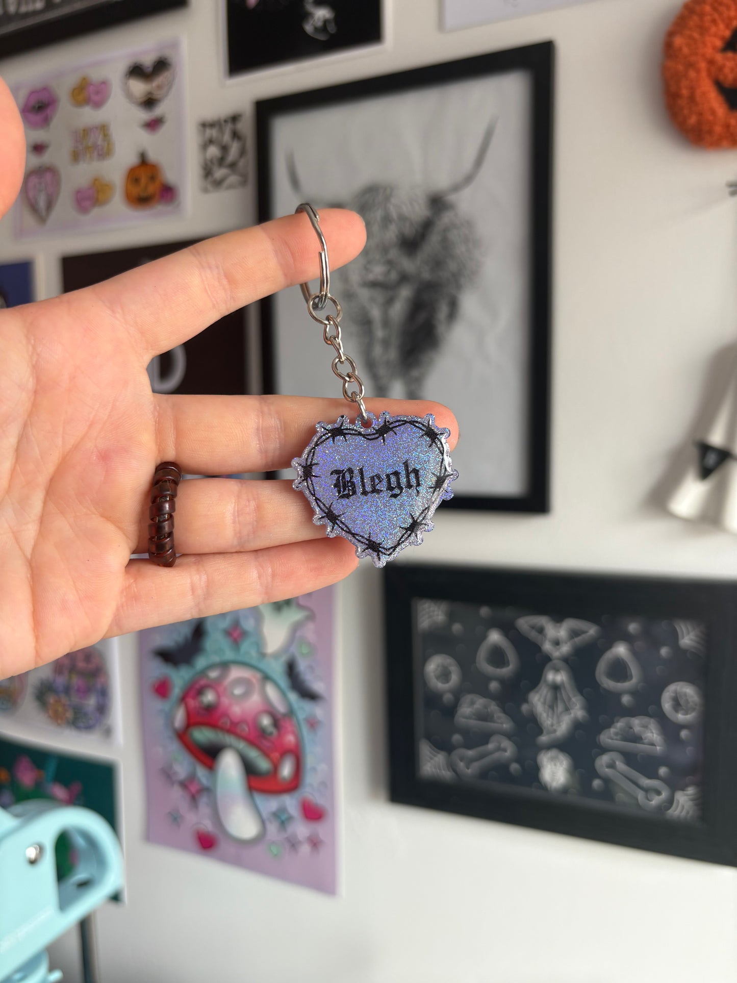 Lilac Holographic Blegh Barbed Heart Keyring