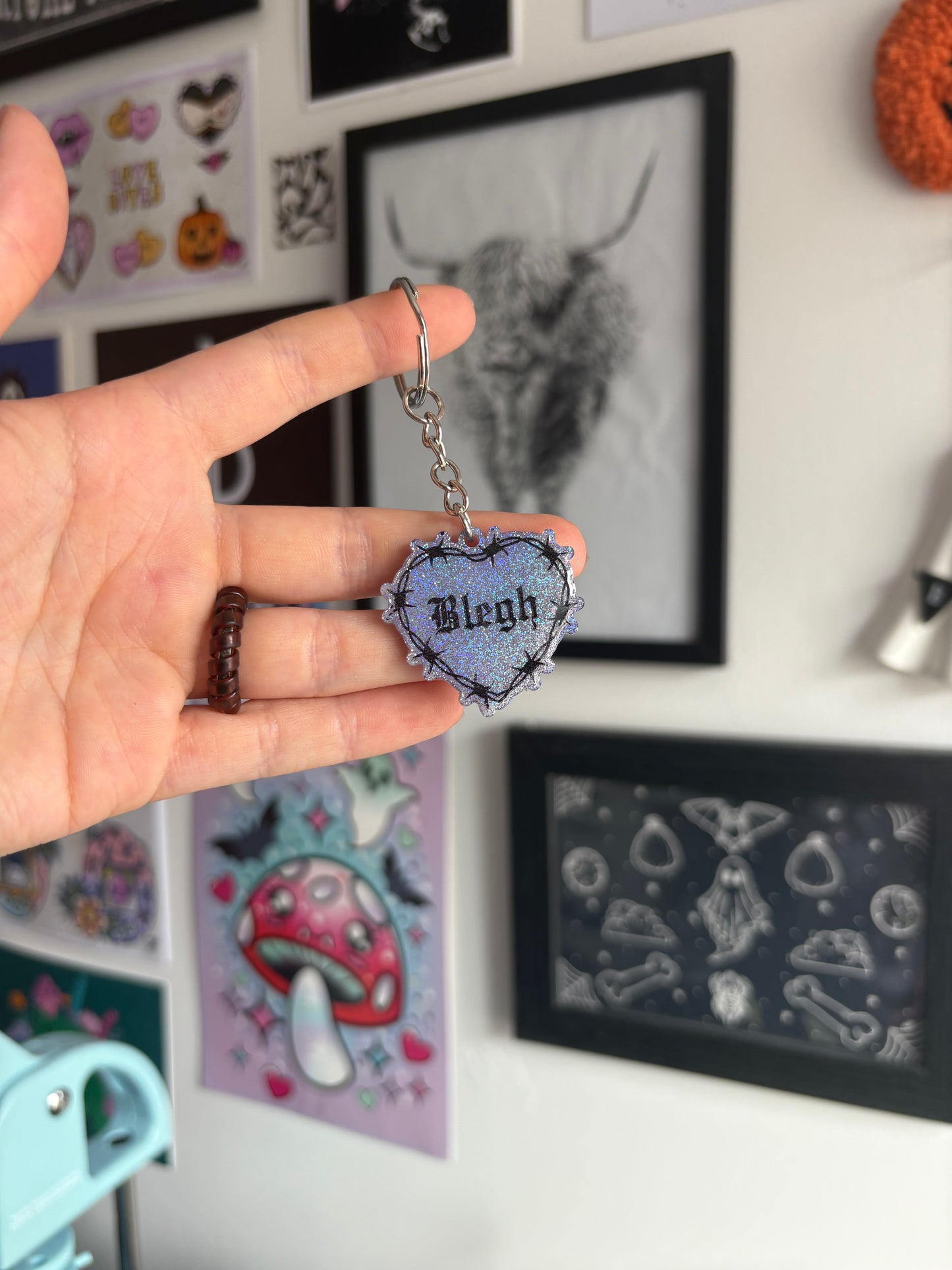 Lilac Holographic Blegh Barbed Heart Keyring